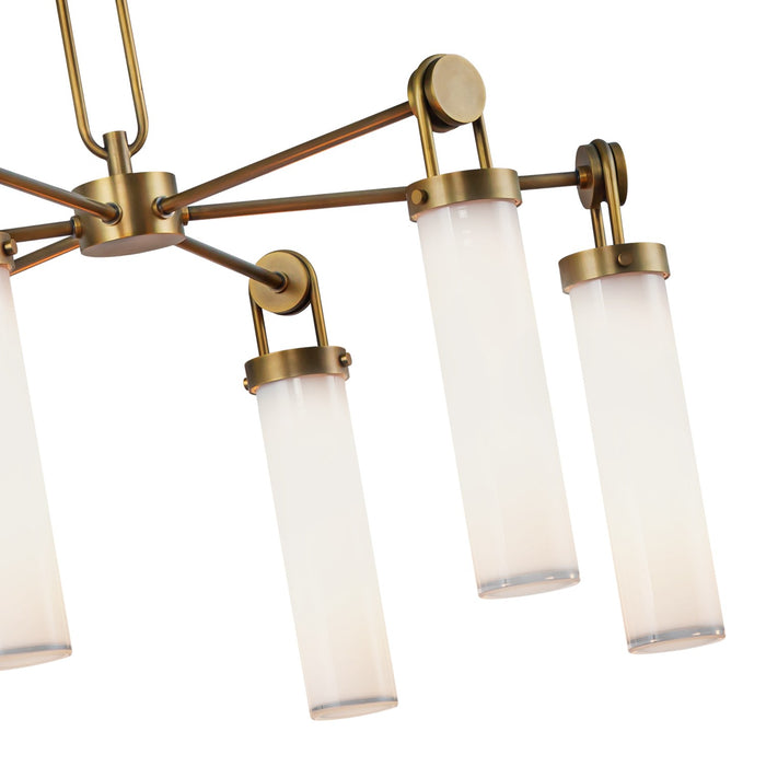 Alora Six Light Chandelier from the Wynwood collection in Vintage Brass/Glossy Opal Glass finish