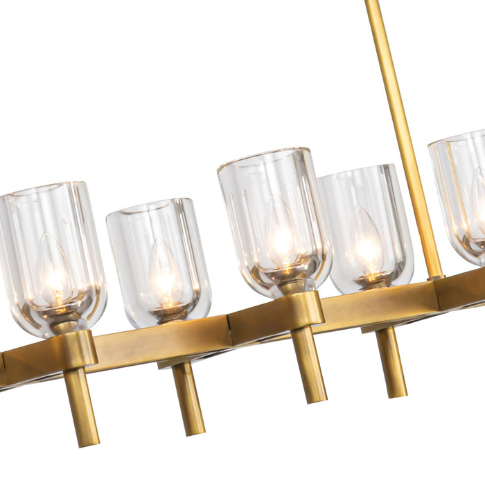 Alora Ten Light Linear Pendant from the Lucian collection in Vintage Brass/Clear Crystal finish