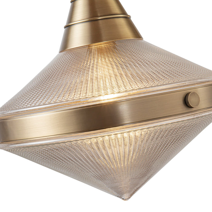 Alora Two Light Linear Pendant from the Willard collection in Vintage Brass/Clear Prismatic Glass finish
