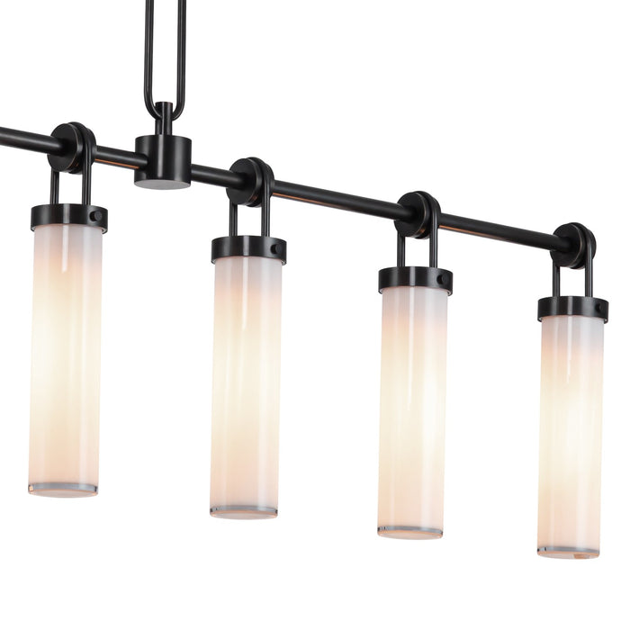 Alora Six Light Linear Pendant from the Wynwood collection in Urban Bronze/Glossy Opal Glass finish