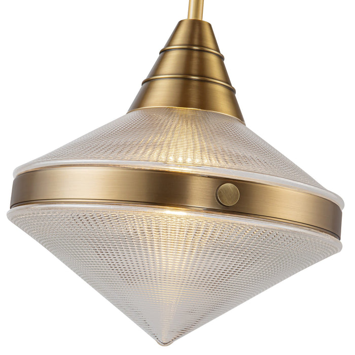 Alora One Light Pendant from the Willard collection in Vintage Brass/Clear Prismatic Glass finish