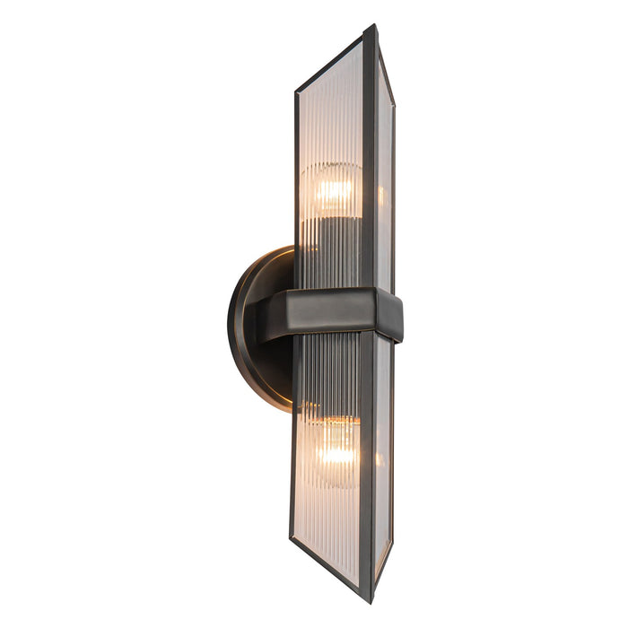 Alora Two Light Vanity from the Cairo collection in Urban Bronze/Clear Ribbed Glass finish