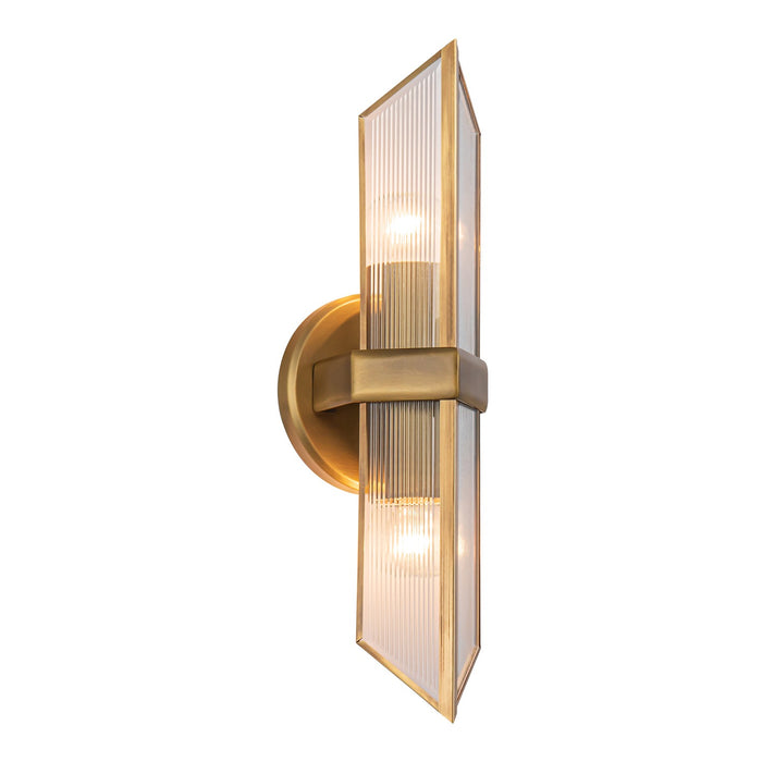 Alora Two Light Vanity from the Cairo collection in Vintage Brass/Clear Ribbed Glass finish