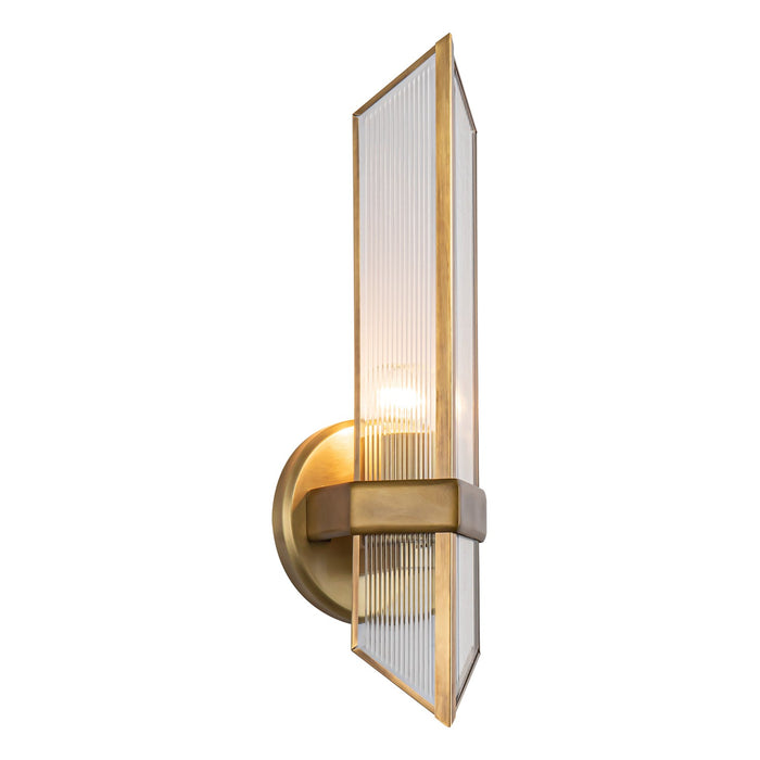 Alora One Light Wall Sconce from the Cairo collection in Vintage Brass/Clear Ribbed Glass finish