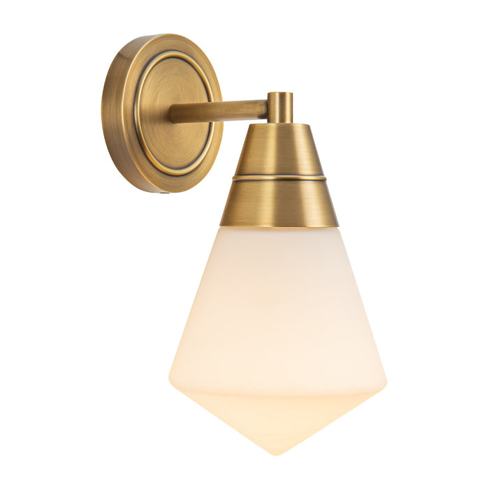 Alora One Light Wall Sconce from the Willard collection in Vintage Brass/Matte Opal Glass finish