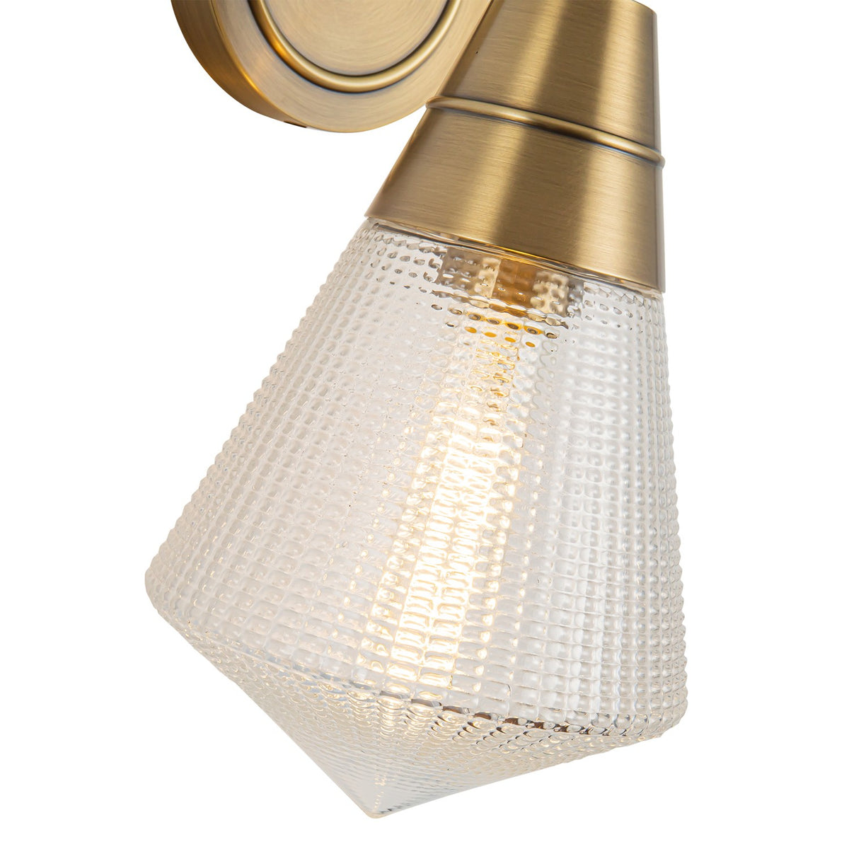 Alora One Light Wall Sconce from the Willard collection in Vintage Brass/Clear Prismatic Glass finish