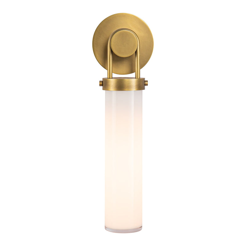 Alora One Light Wall Sconce from the Wynwood collection in Vintage Brass/Glossy Opal Glass finish