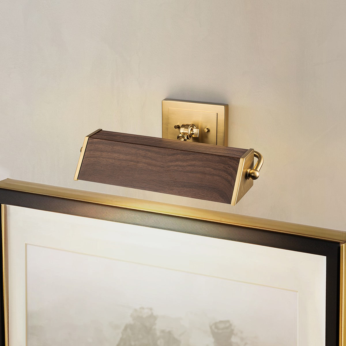 Lucas + McKearn - CADE-PLM-WF - Two Light Picture Light - Cade - Wood With Brush Brass