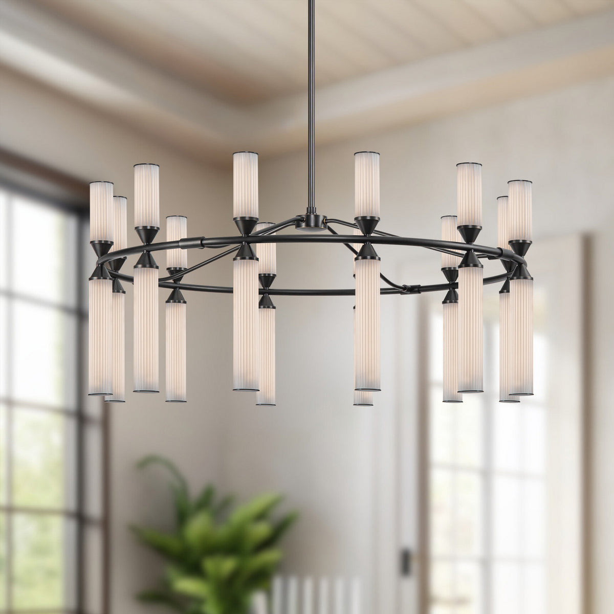 Alora - CH348038UBFR-UNV - LED Chandelier - Edwin - Urban Bronze/Frosted Ribbed Glass