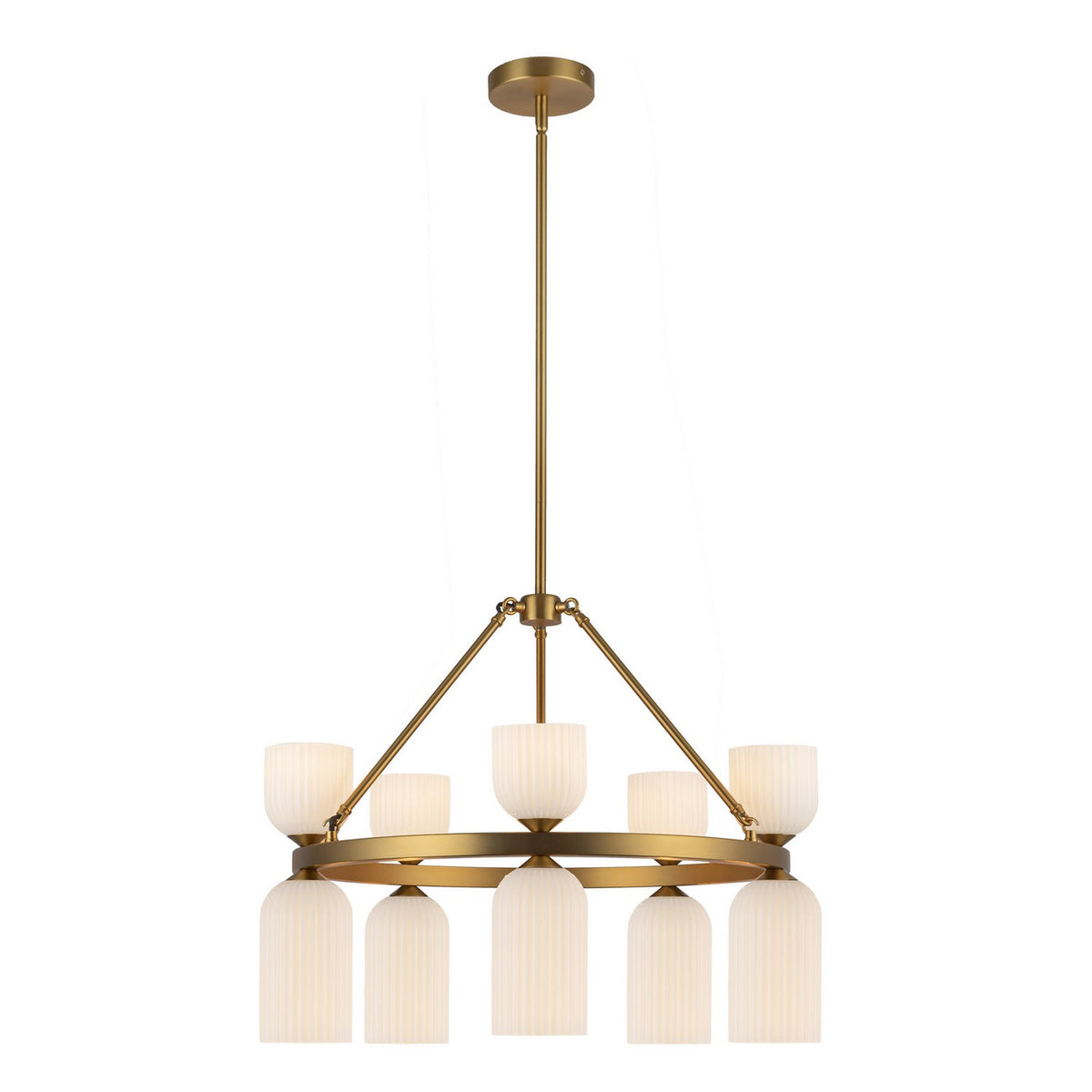 Alora - CH442626BGGR - Ten Light Chandelier - Nelly - Brushed Gold/Glossy Ribbed Opal Glass