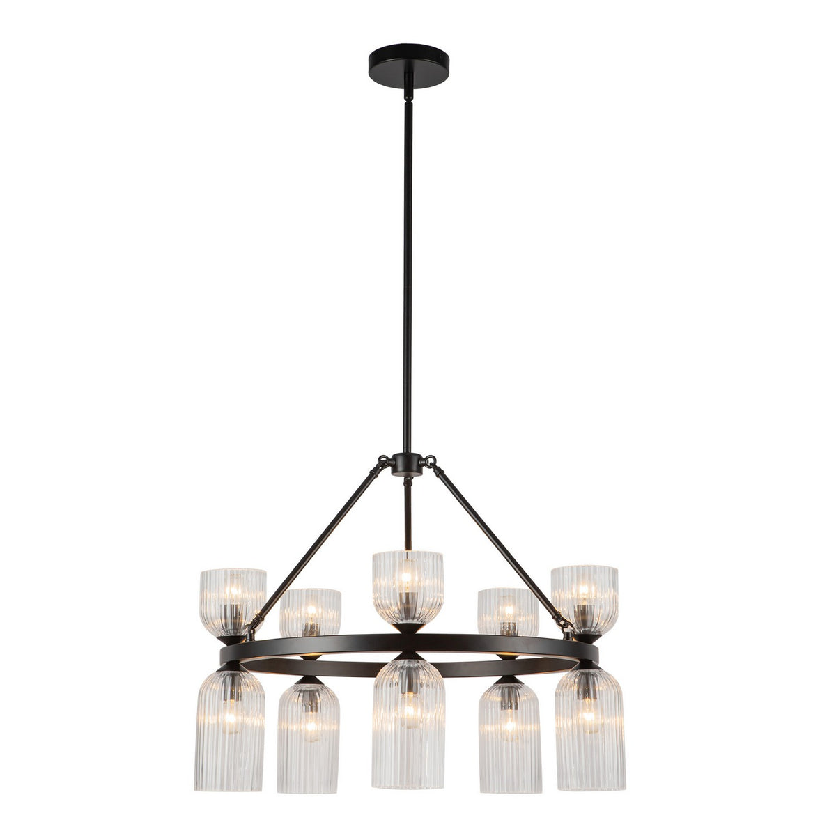 Alora - CH442626MBCR - Ten Light Chandelier - Nelly - Matte Black/Clear Ribbed Glass