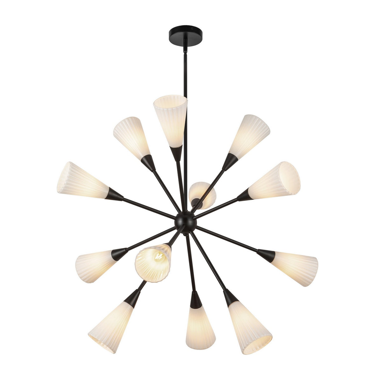 Alora - CH462039MBGR - 12 Light Chandelier - Cosmo - Matte Black/Glossy Ribbed Opal Glass