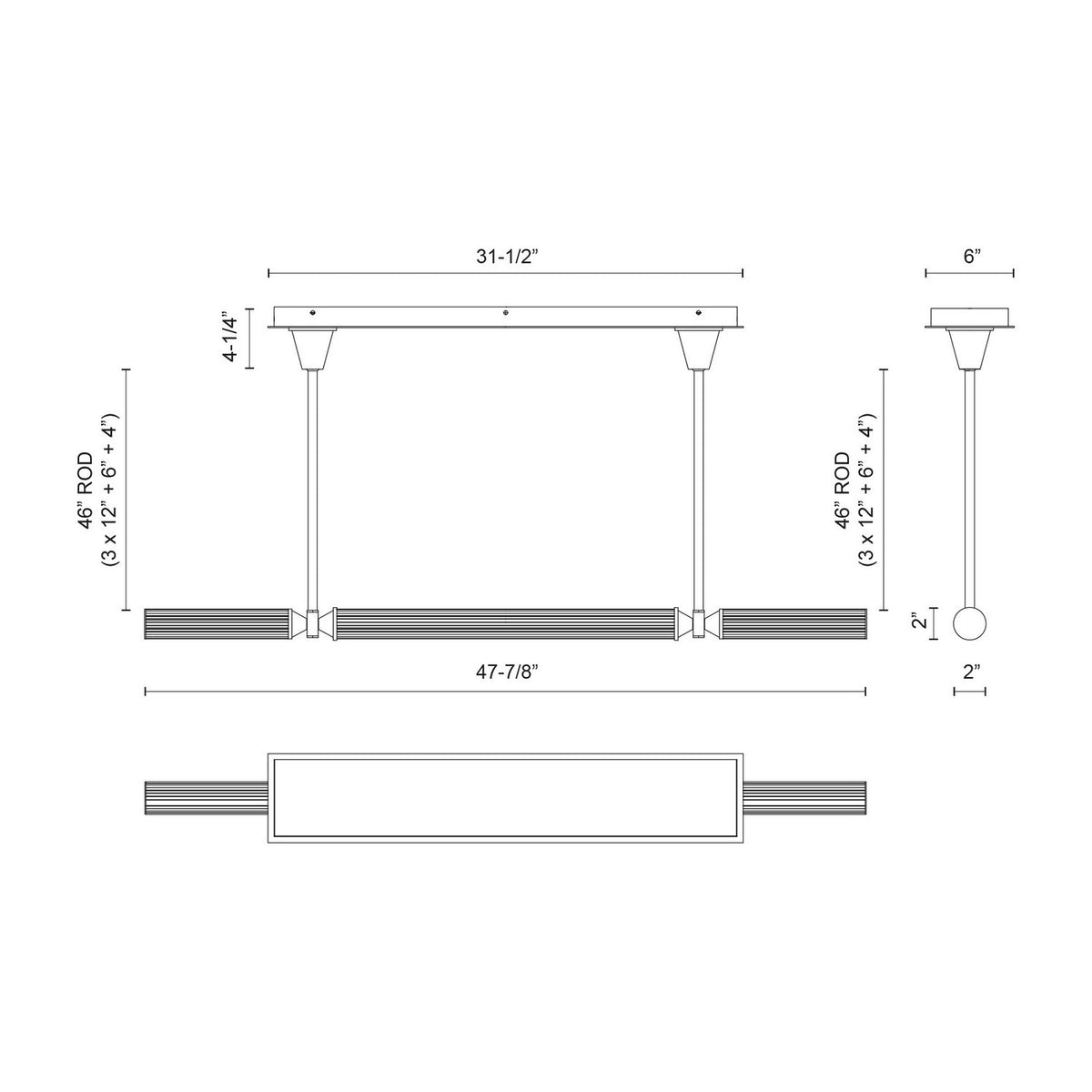 Alora - LP348148UBFR-UNV - LED Linear Pendant - Edwin - Urban Bronze/Frosted Ribbed Glass