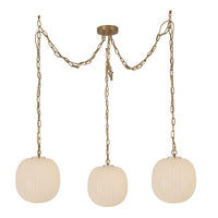 Alora - MP579712BGGR - Three Light Pendant - Cherise - Brushed Gold/Glossy Ribbed Opal Glass