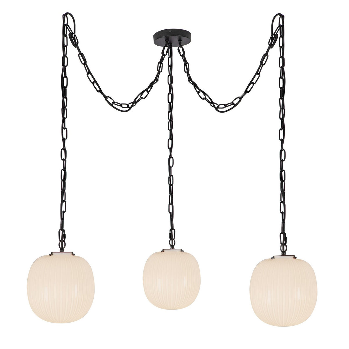 Alora - MP579712MBGR - Three Light Pendant - Cherise - Matte Black/Glossy Ribbed Opal Glass