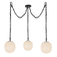 Alora - MP579712MBGR - Three Light Pendant - Cherise - Matte Black/Glossy Ribbed Opal Glass