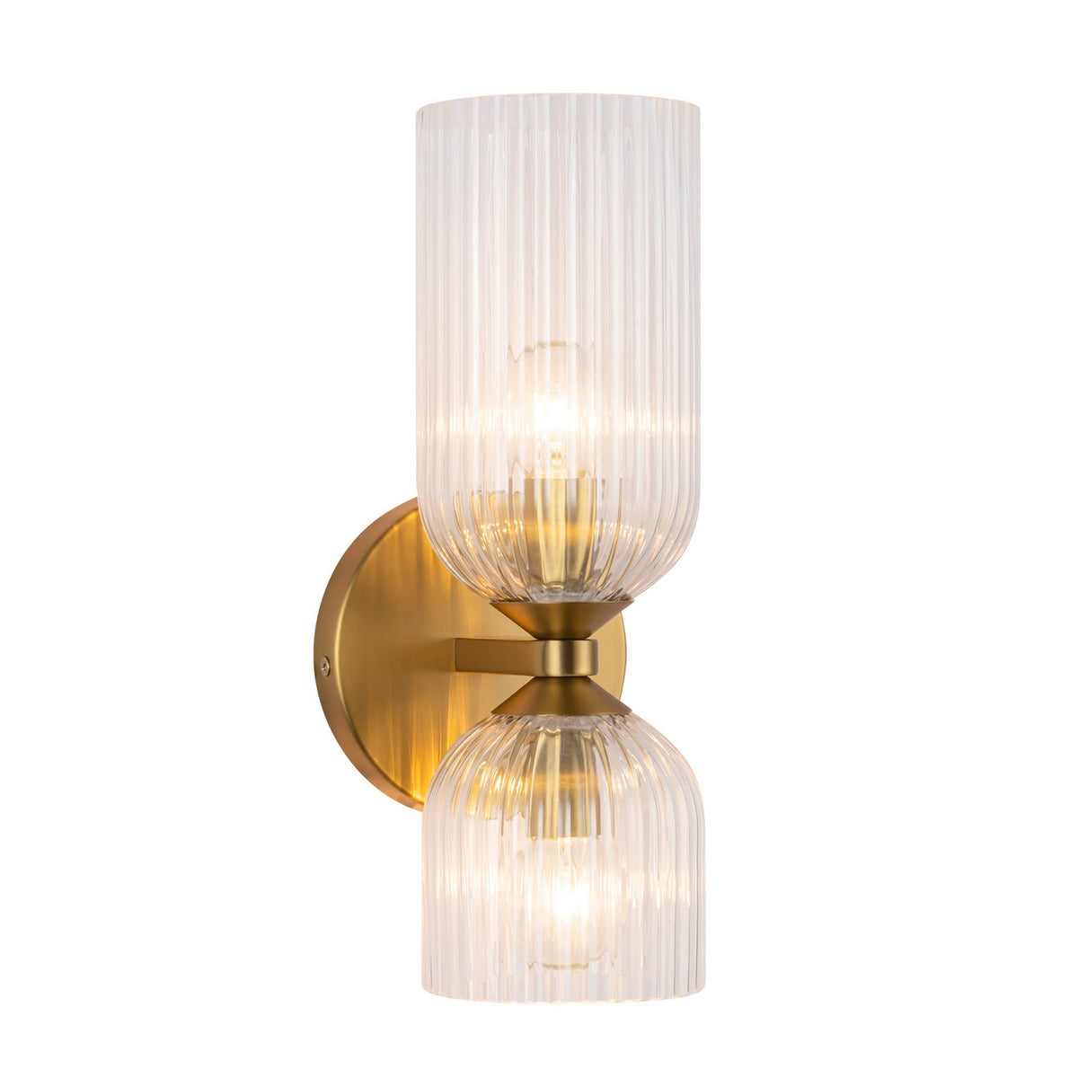 Alora - WV442612BGCR - Two Light Vanity - Nelly - Brushed Gold/Clear Ribbed Glass