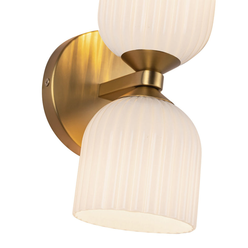 Alora - WV442612BGGR - Two Light Vanity - Nelly - Brushed Gold/Glossy Ribbed Opal Glass