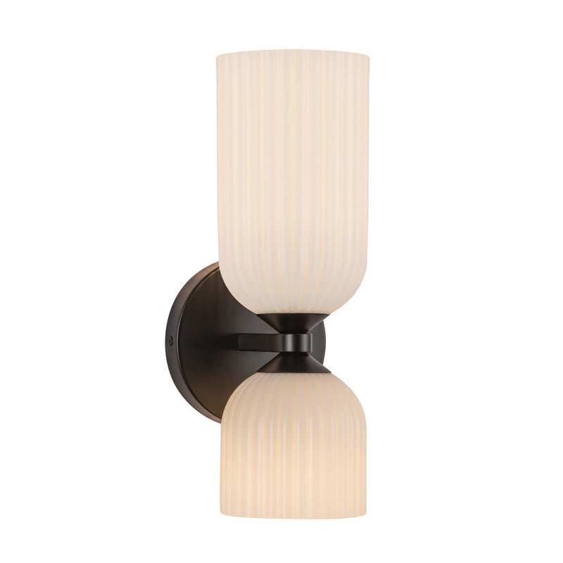 Alora - WV442612MBGR - Two Light Vanity - Nelly - Matte Black/Glossy Ribbed Opal Glass