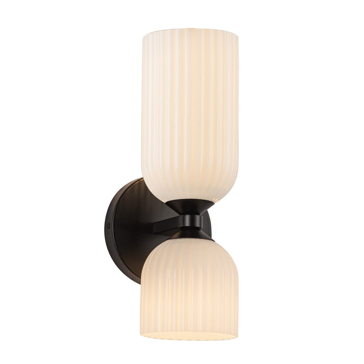 Alora - WV442612MBGR - Two Light Vanity - Nelly - Matte Black/Glossy Ribbed Opal Glass