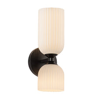 Alora - WV442612MBGR - Two Light Vanity - Nelly - Matte Black/Glossy Ribbed Opal Glass