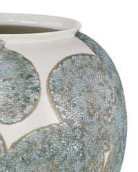 Currey and Company - 1200-0978 - Vase - Bloom Blue & Ivory Vase - Textured Blue / Off-White / Gold
