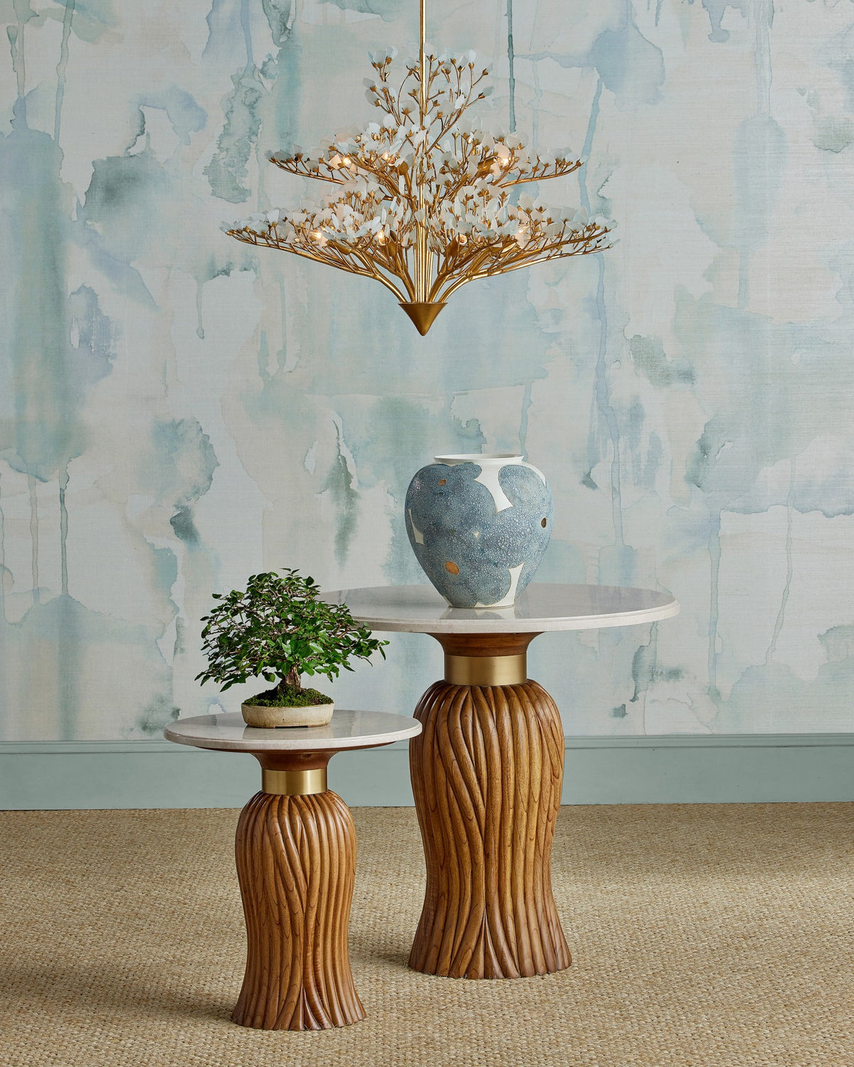 Currey and Company - 1200-0978 - Vase - Bloom Blue & Ivory Vase - Textured Blue / Off-White / Gold