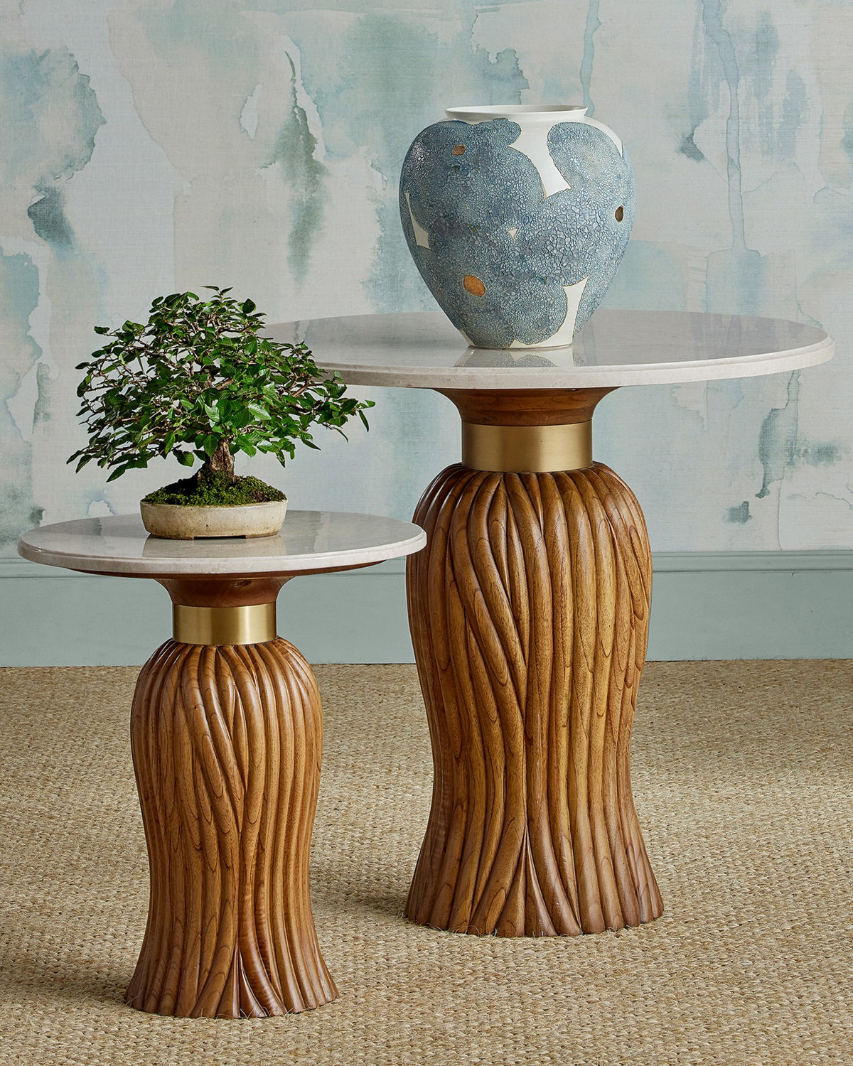 Currey and Company - 1200-0978 - Vase - Bloom Blue & Ivory Vase - Textured Blue / Off-White / Gold