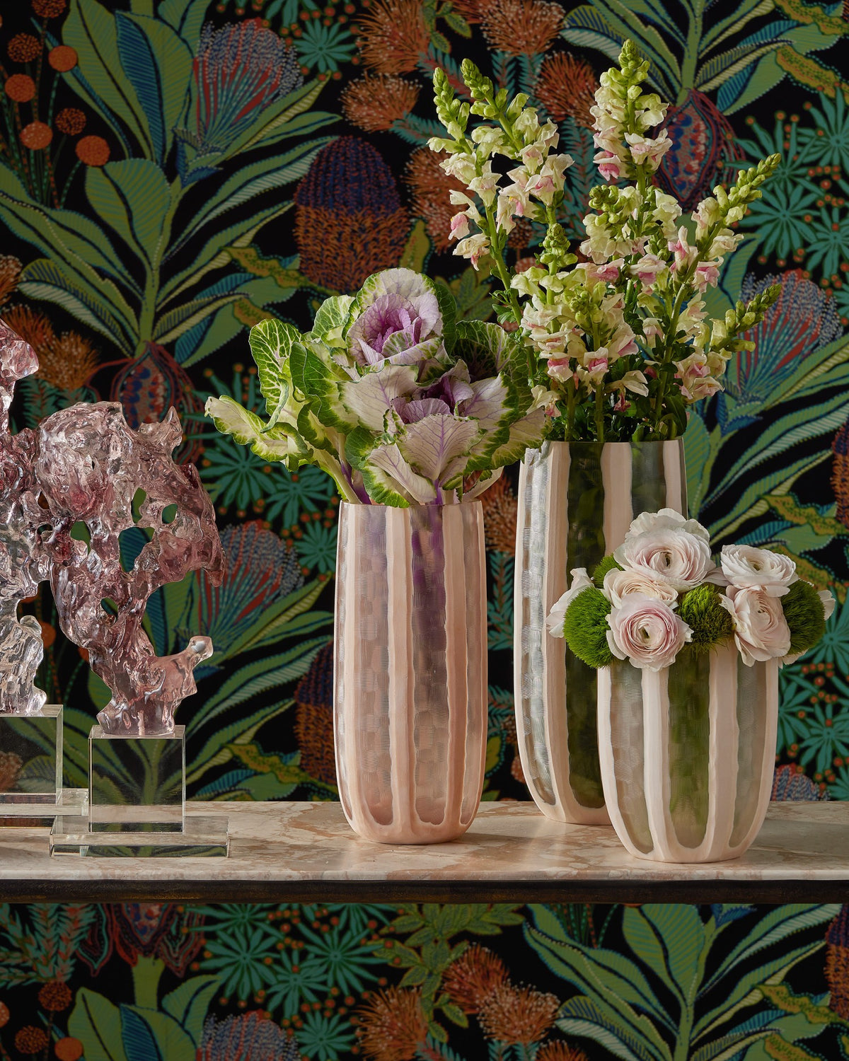 Currey and Company - 1200-1031 - Vase - Merletto Glass Vase Set of 3 - Blush / Clear