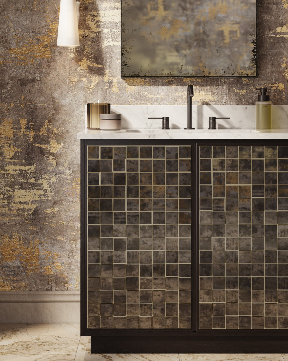 Currey and Company - 3800-0013 - 36" Vanity with Rectangular Undermount Sink - Mosaico - Ebony / Natural / White / Antique Mirror