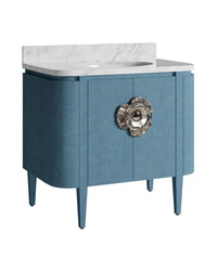 Currey and Company - 3800-0015 - 36" Vanity with Oval Undermount Sink - Briallen - Laquered Blue Linen / Natural / White / Polished Nickel