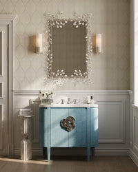 Currey and Company - 3800-0015 - 36" Vanity with Oval Undermount Sink - Briallen - Laquered Blue Linen / Natural / White / Polished Nickel