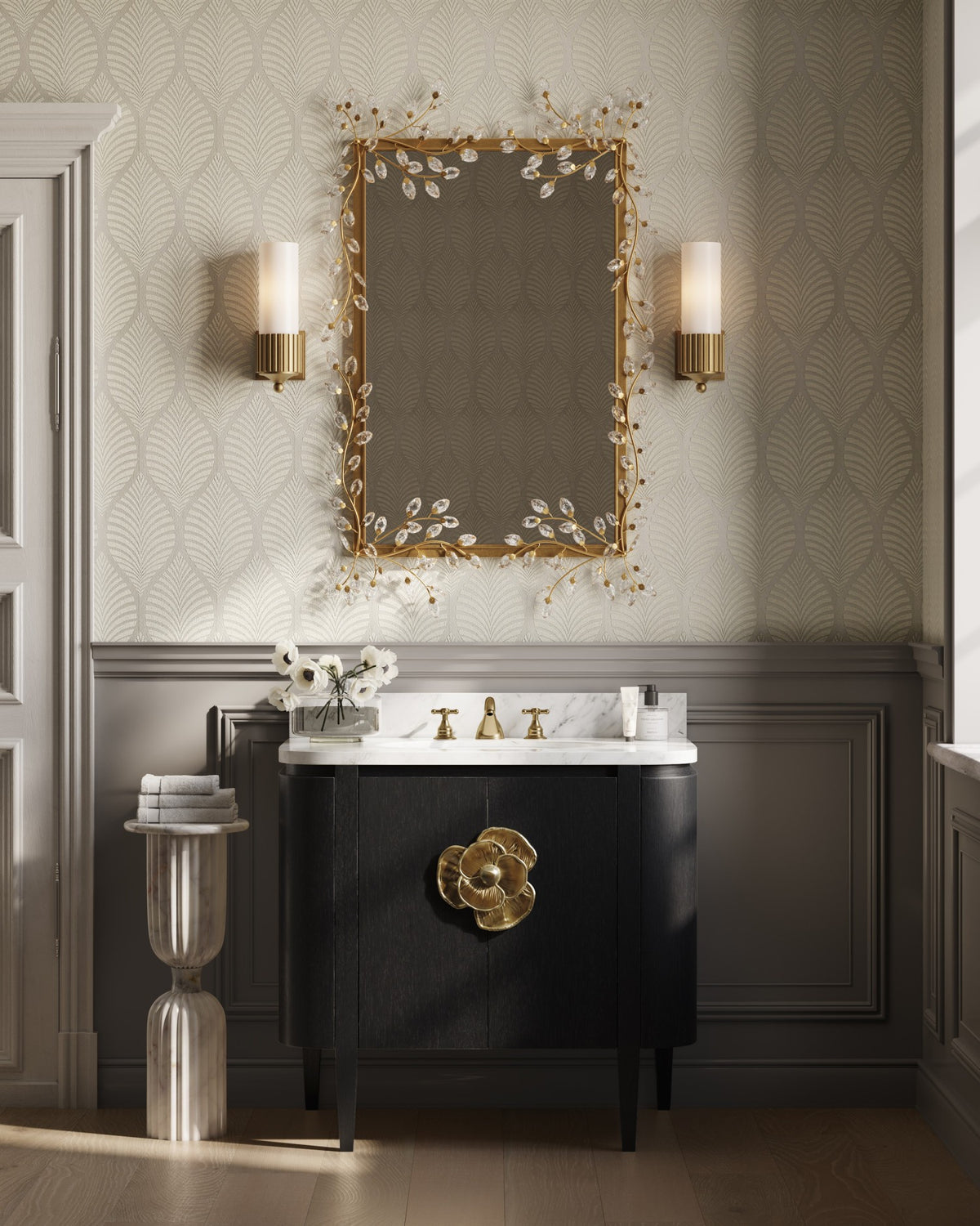 Currey and Company - 3800-0017 - 36" Vanity with Oval Undermount Sink - Briallen - Caviar Black/Natural/White/Light Antique Brass