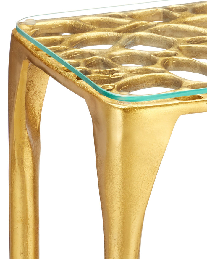 Currey and Company - 4000-0232 - Console Table - Honeycomb - Gold/Clear