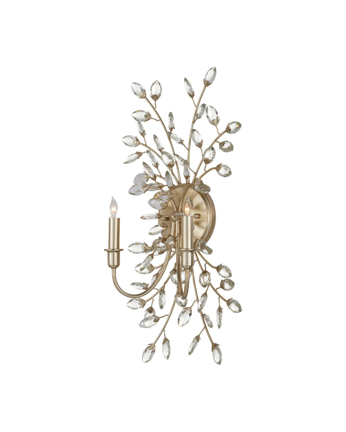 Currey and Company - 5000-0276 - Two Light Wall Sconce - Forget-Me-Not - Clear / Silver Leaf
