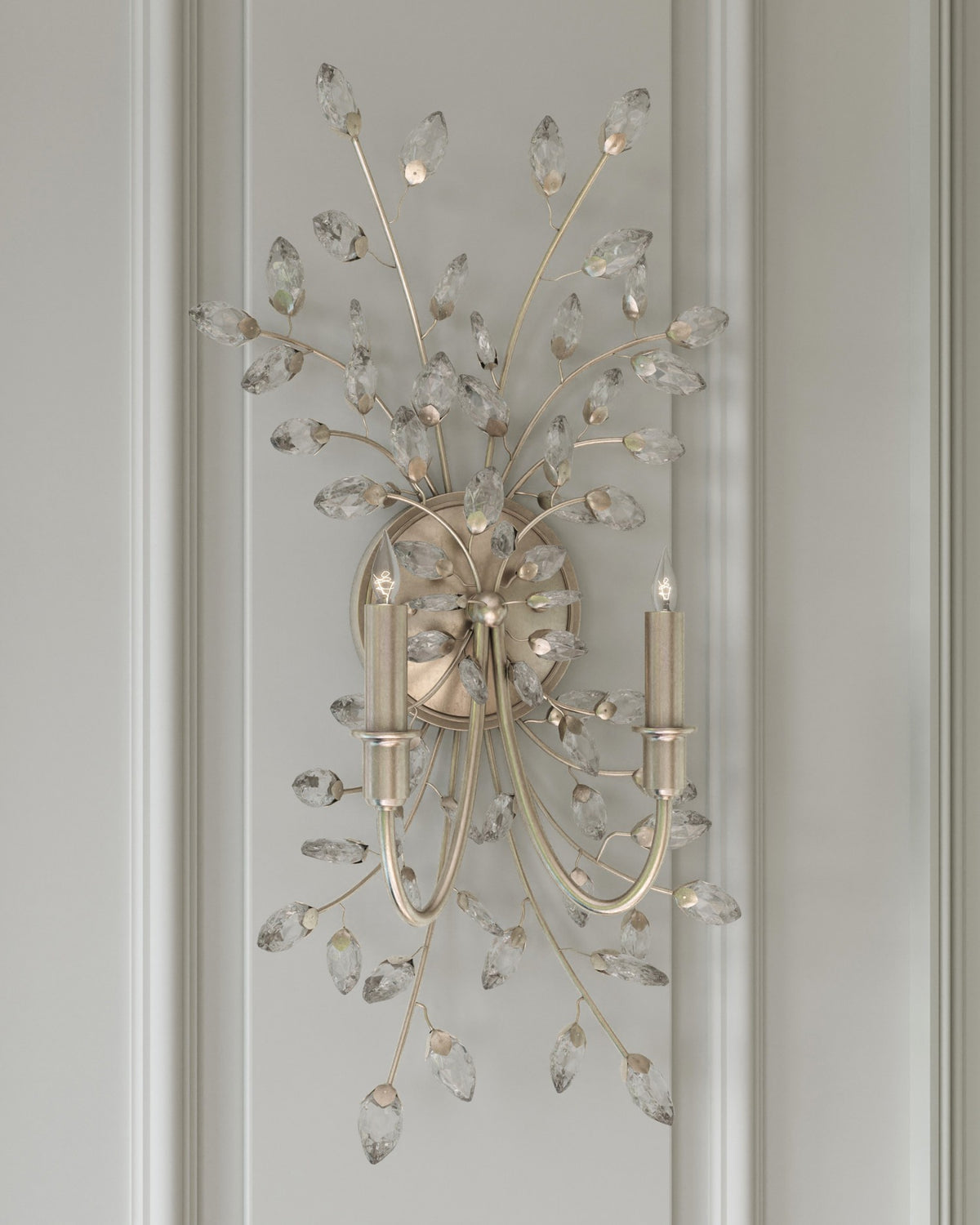 Currey and Company - 5000-0276 - Two Light Wall Sconce - Forget-Me-Not - Clear / Silver Leaf