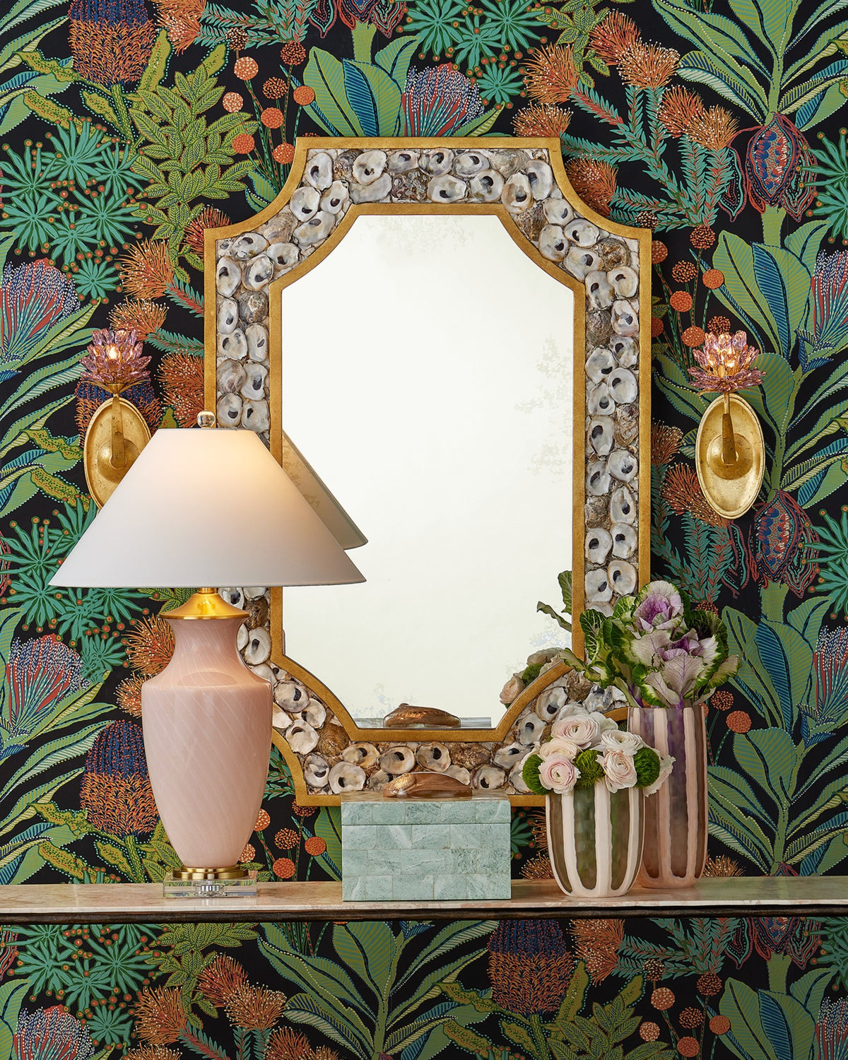 Currey and Company - 5000-0279 - One Light Wall Sconce - Marilee - Pink / Dutch Gold Leaf