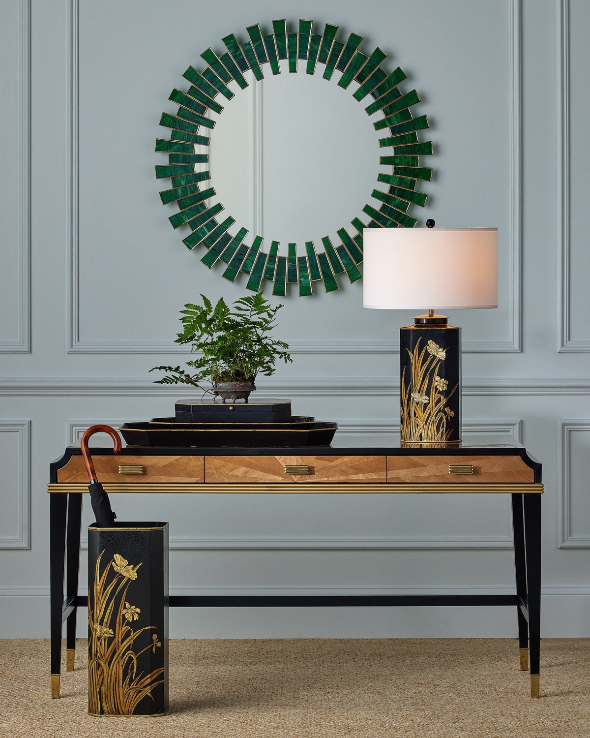 Currey and Company - 1000-0170 - Mirror - Glasdele Emerald - Green/Antique Brass
