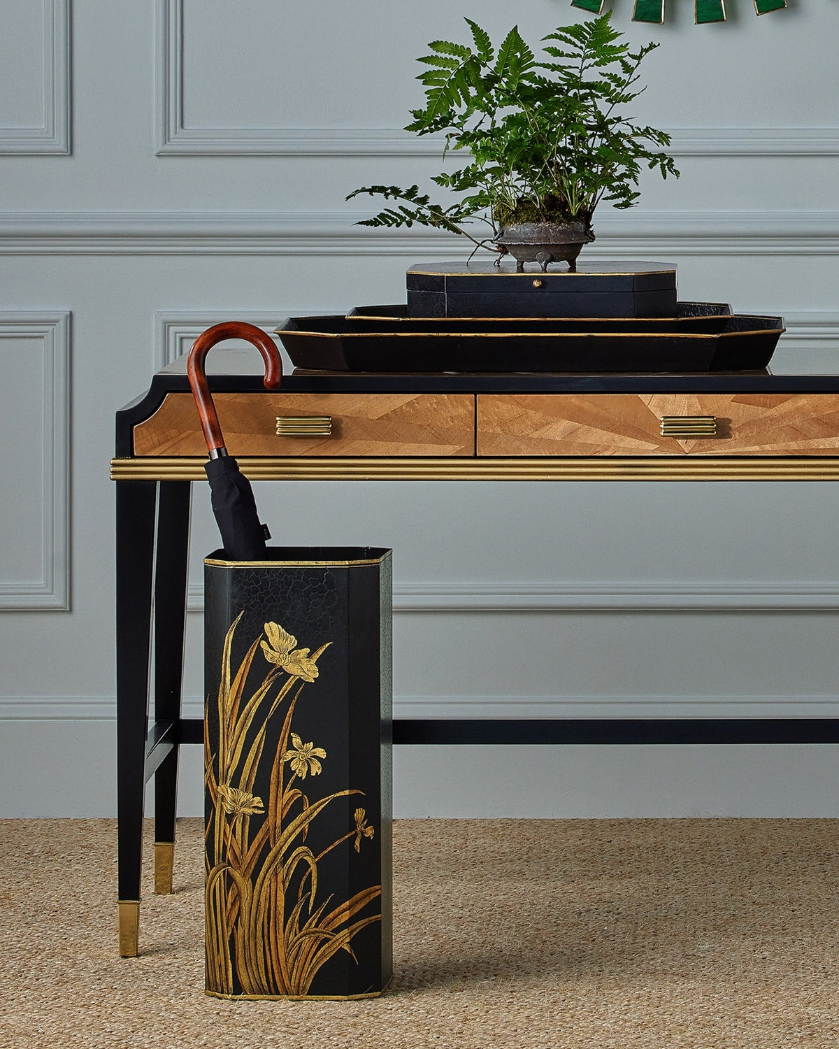 Currey and Company - 1200-1064 - Umbrella Stand - Glasshouse - Black/Gold