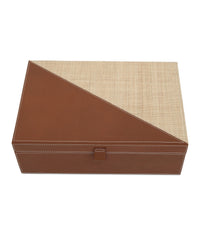 Currey and Company - 1200-1069 - Box Set of 2 - Leather & Raffia - Brown/Natural