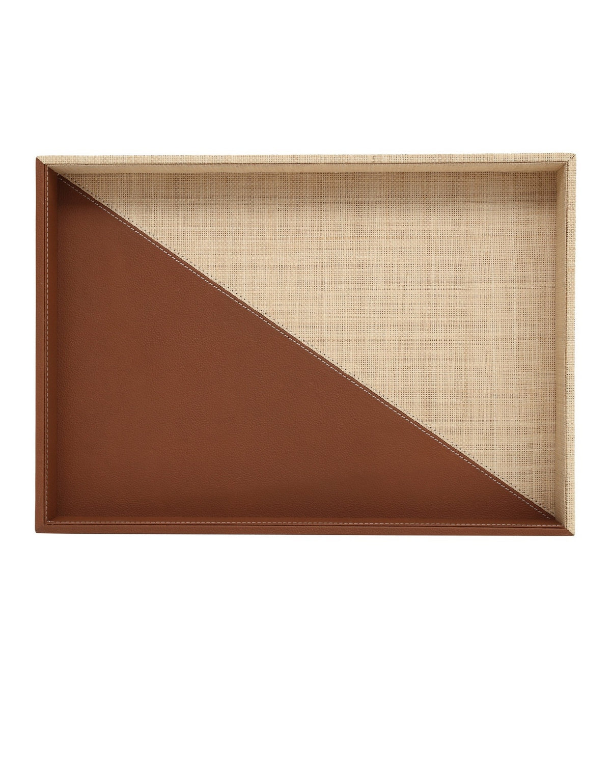 Currey and Company - 1200-1070 - Tray Set of 2 - Leather & Raffia - Brown/Natural