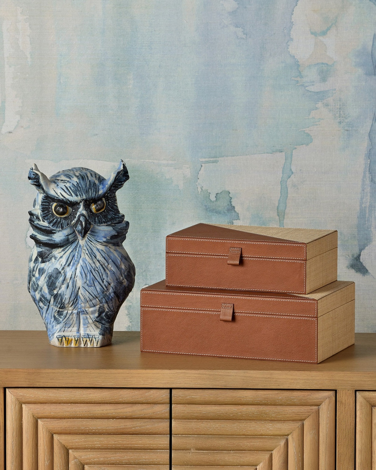 Currey and Company - 1200-1076 - Sculpture - Mina the Owl - Blue/White/Black