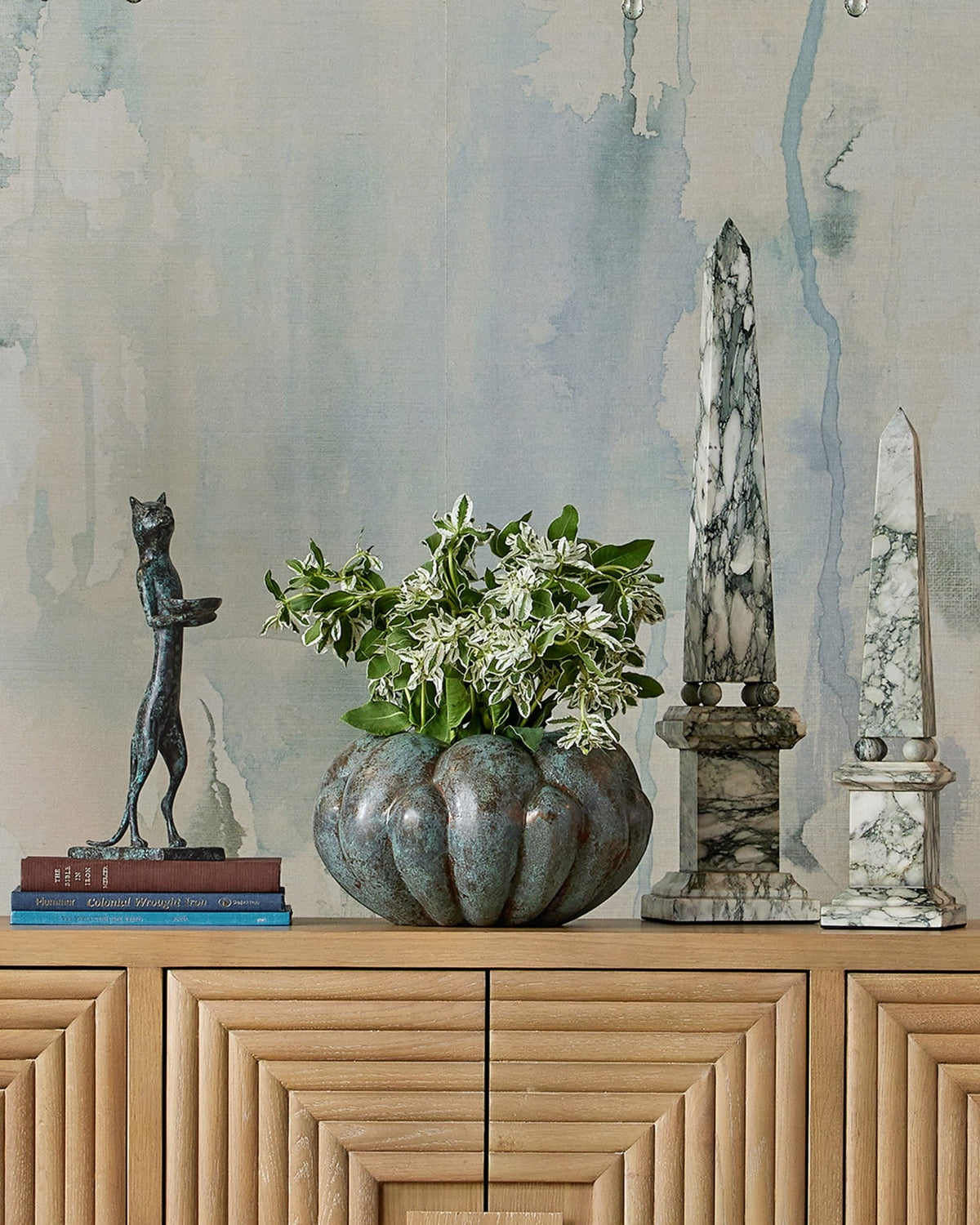 Currey and Company - 1200-1079 - Obelisk - Sorority - Green/Off-White