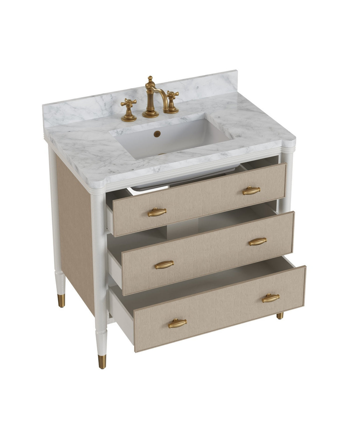 Currey and Company - 3800-0018 - Vanity with Rectangular Undermount Sink - Aster - Off-White/Fog/Natural/White/Polished Brass