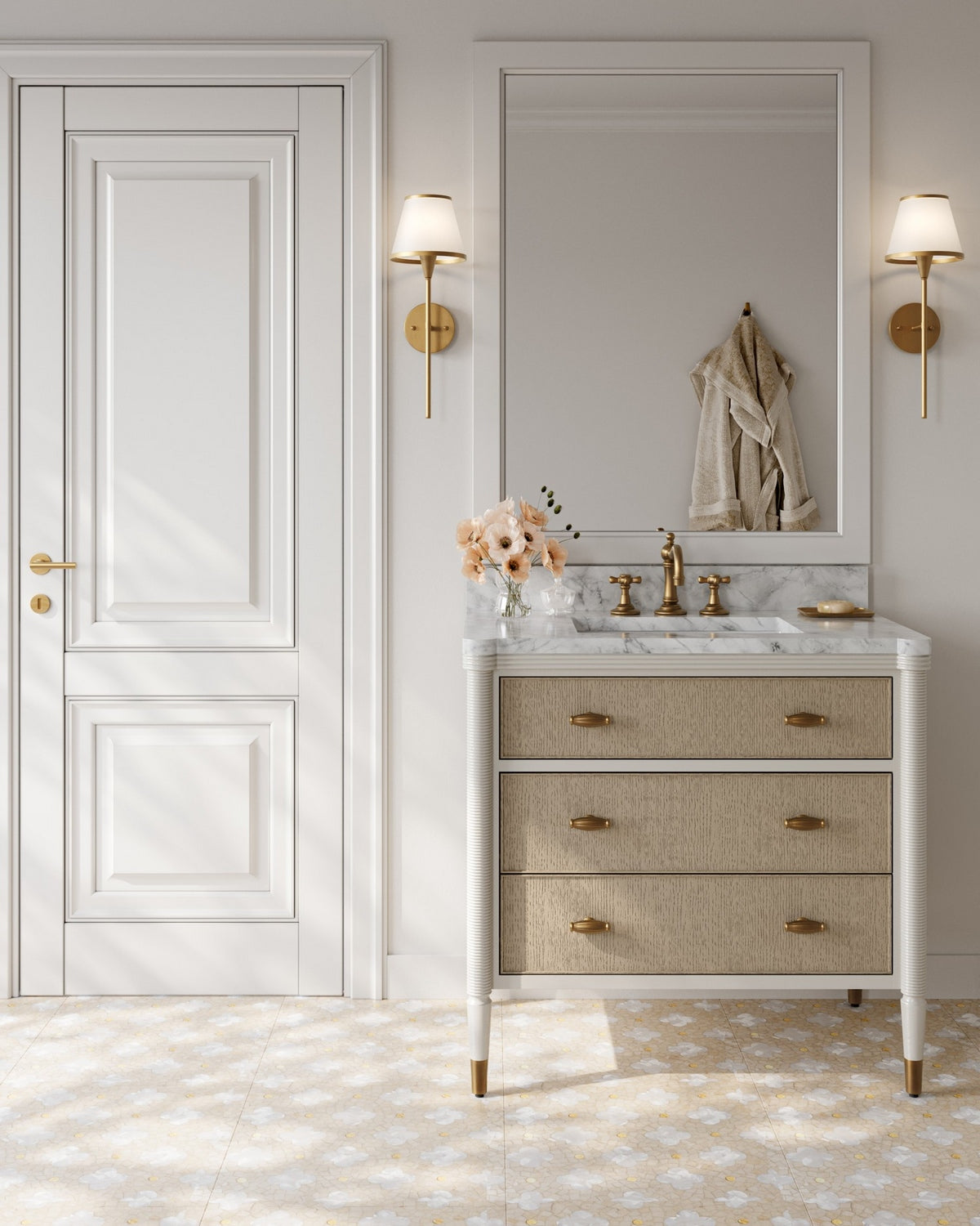 Currey and Company - 3800-0018 - Vanity with Rectangular Undermount Sink - Aster - Off-White/Fog/Natural/White/Polished Brass