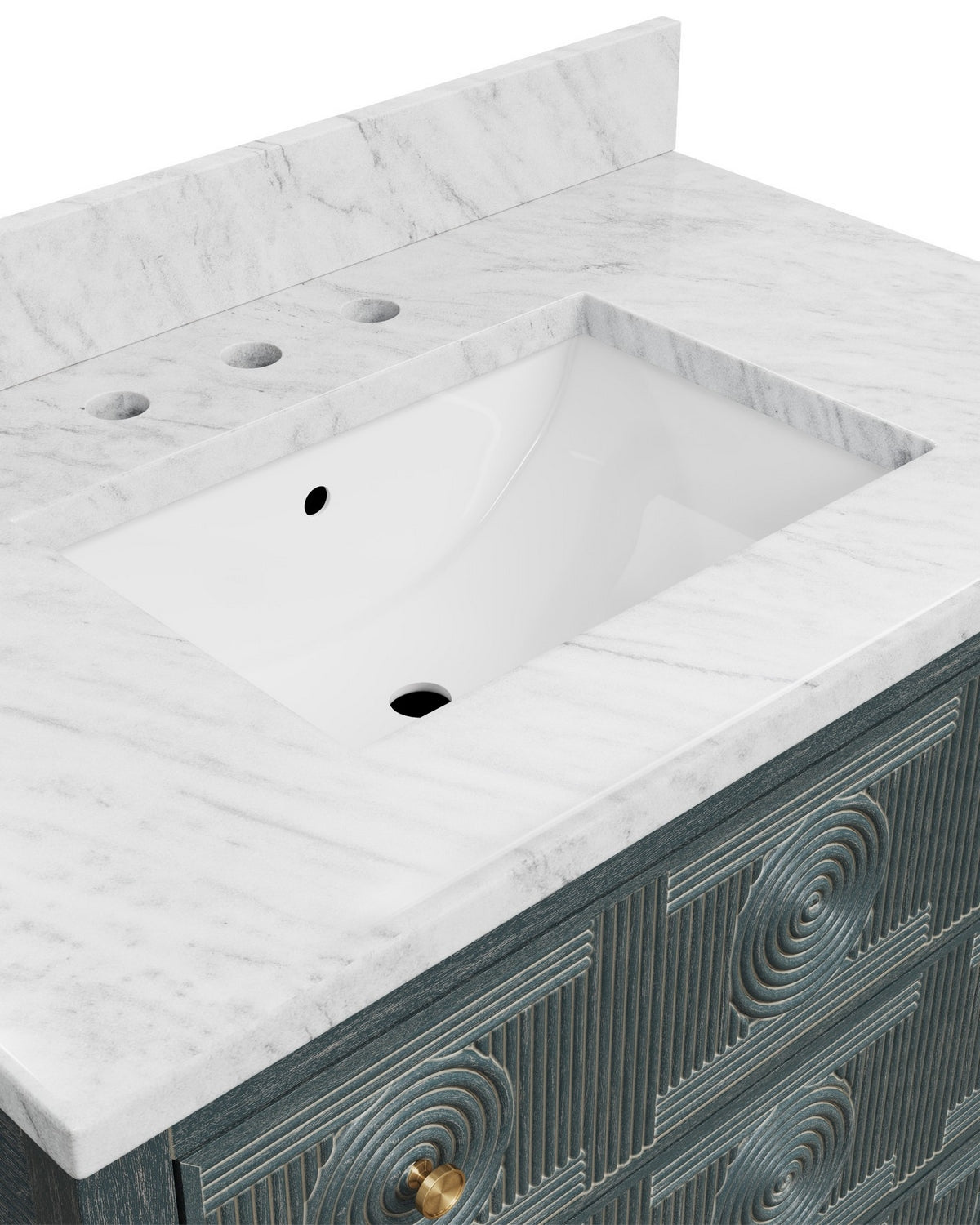 Currey and Company - 3800-0019 - Vanity with Rectangular Undermount Sink - Santos - Vintage Navy/Natural/White/Brushed Brass/Polished Nickel