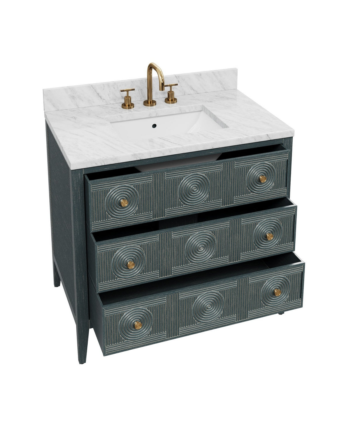 Currey and Company - 3800-0019 - Vanity with Rectangular Undermount Sink - Santos - Vintage Navy/Natural/White/Brushed Brass/Polished Nickel