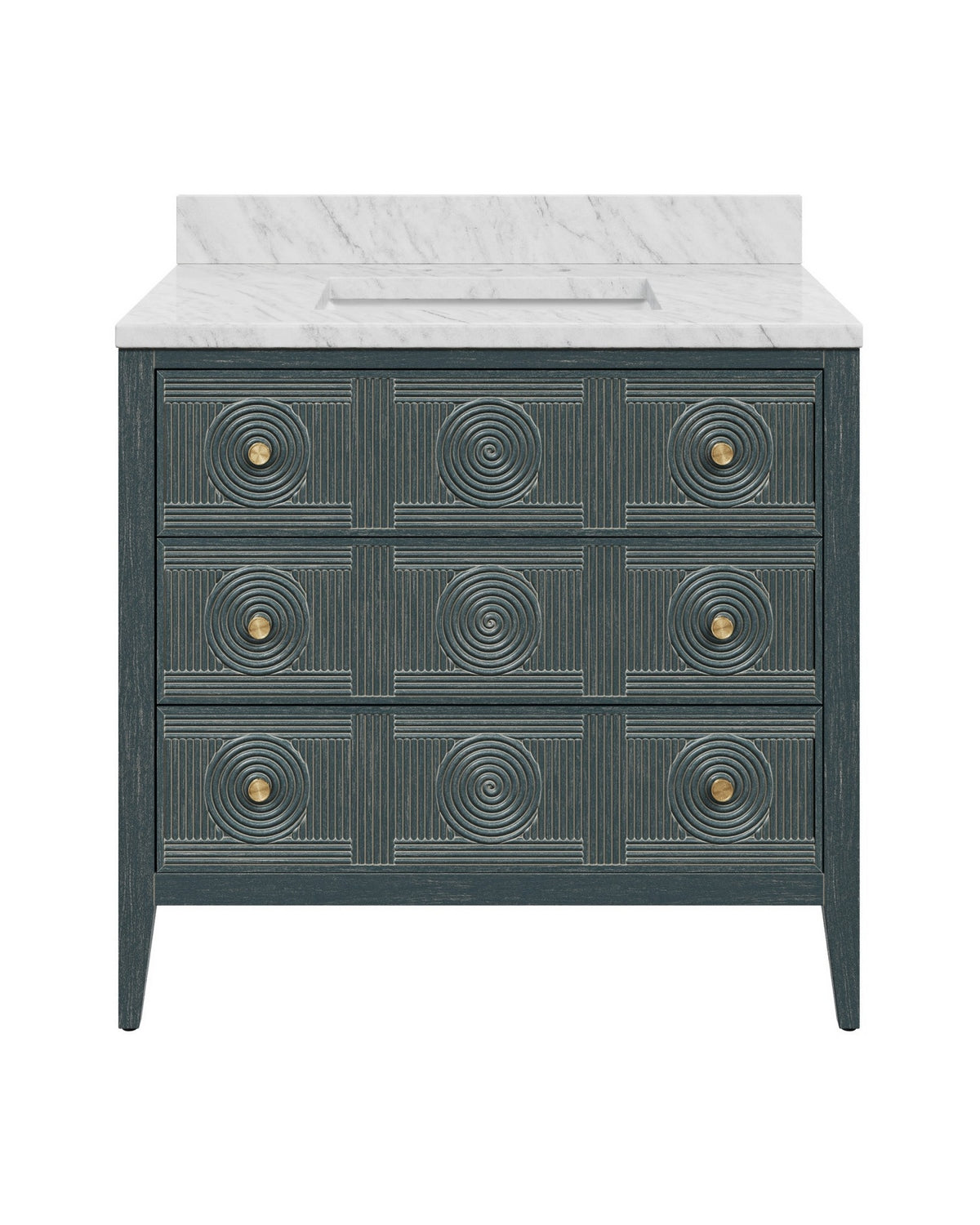 Currey and Company - 3800-0019 - Vanity with Rectangular Undermount Sink - Santos - Vintage Navy/Natural/White/Brushed Brass/Polished Nickel