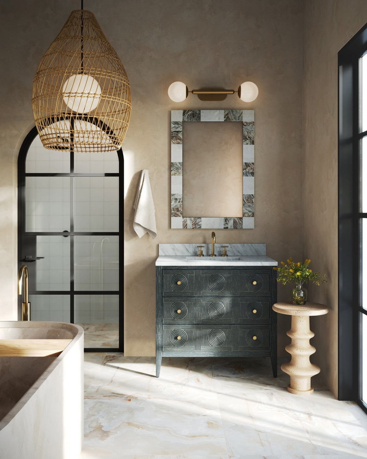 Currey and Company - 3800-0019 - Vanity with Rectangular Undermount Sink - Santos - Vintage Navy/Natural/White/Brushed Brass/Polished Nickel