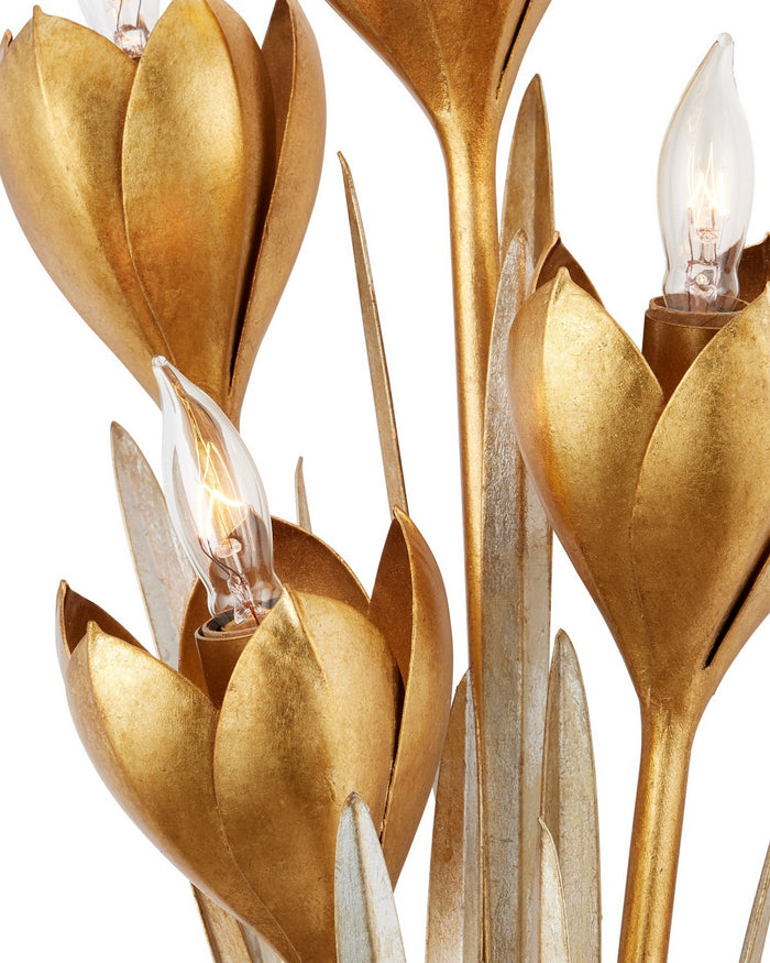 Currey and Company - 5000-0289 - Four Light Wall Sconce - Hortensia - Contemporary Gold Leaf/Contemporary Gold/Contemporary Silver Leaf